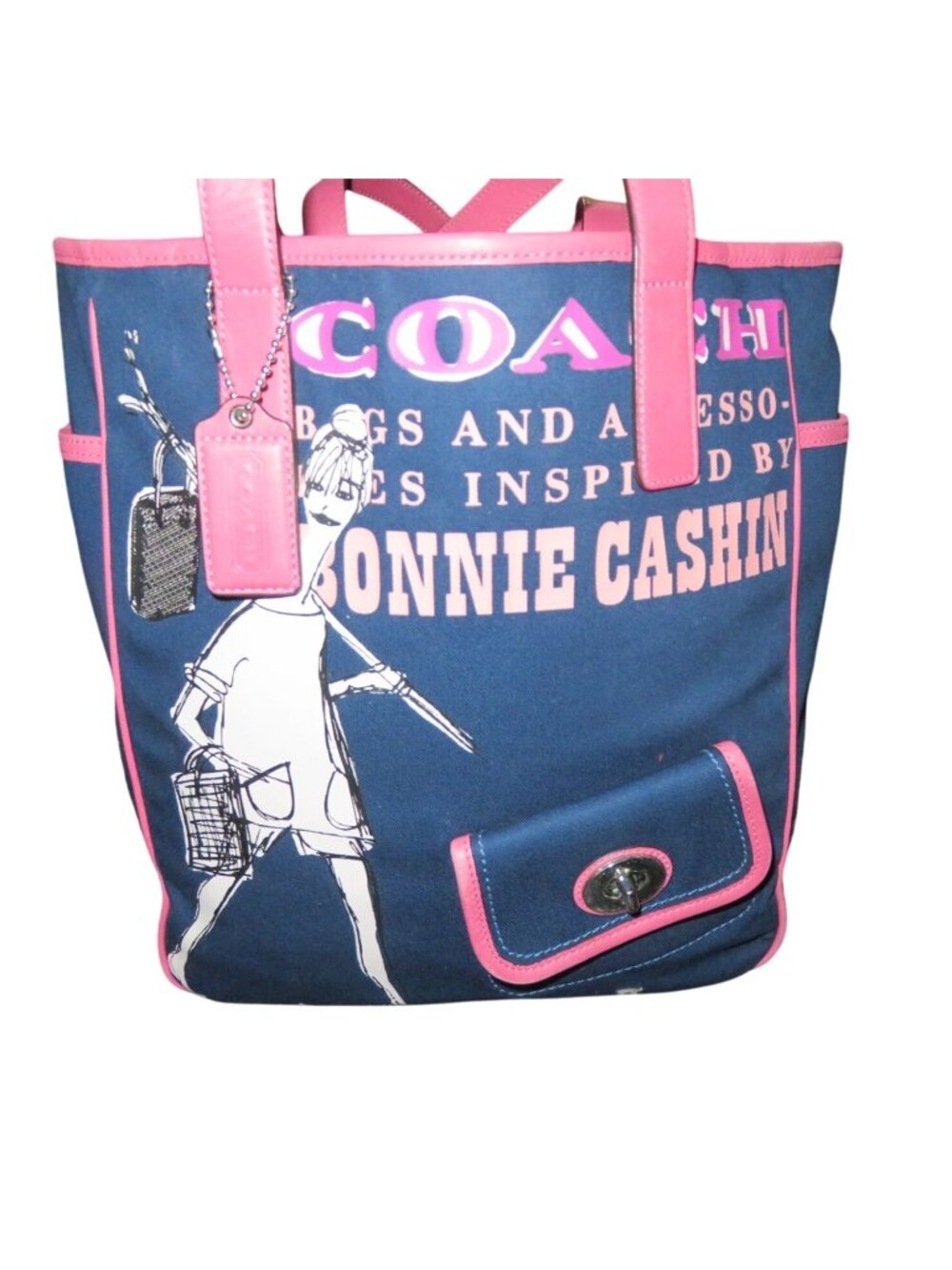 Coach 2008 Limited Edition Bonnie Cashin Navy Canvas Tote turnlock front pocket